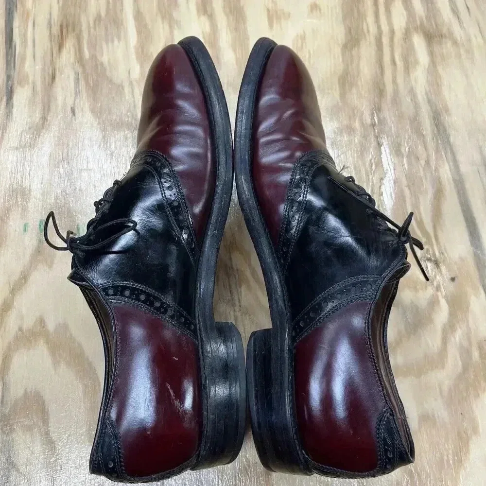 Allen Edmonds Polo Burgundy Black Leather Saddle Oxford Dress Shoe Size 9.5 A